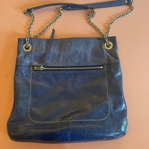 Coach Poppy Blue Leather Tote Bag